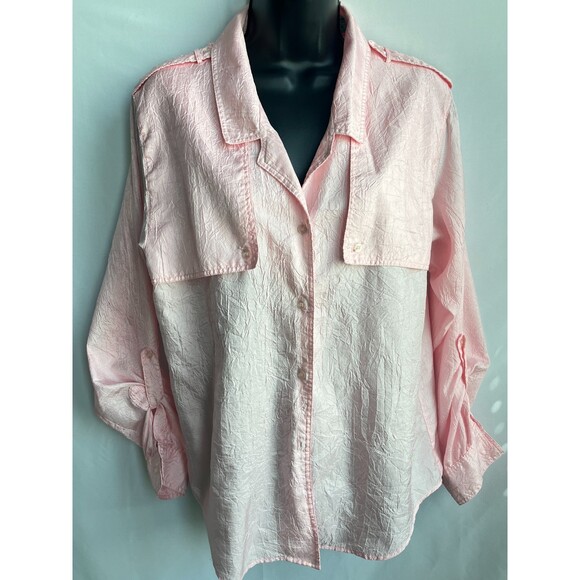 Vintage Diane Von Furstenberg Blush Pink Button Down Top M Rolltab Sleeve Barbie - Picture 1 of 12